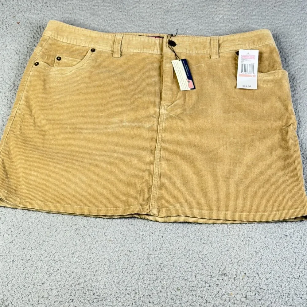 Vineyard Vines Corduroy Skirt 12 Beige Khaki Sand 5 Pocket Zip Fly Stretch